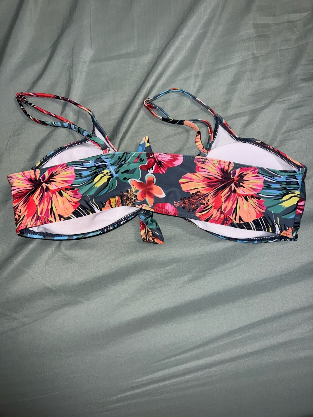 SHEIN Black Floral Tie-Front Bikini Top with Multicolor Blooms - Picture 2 of 2